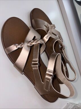 Women's Braided Metallic Ankle-Strap Sandals - Rose Gold